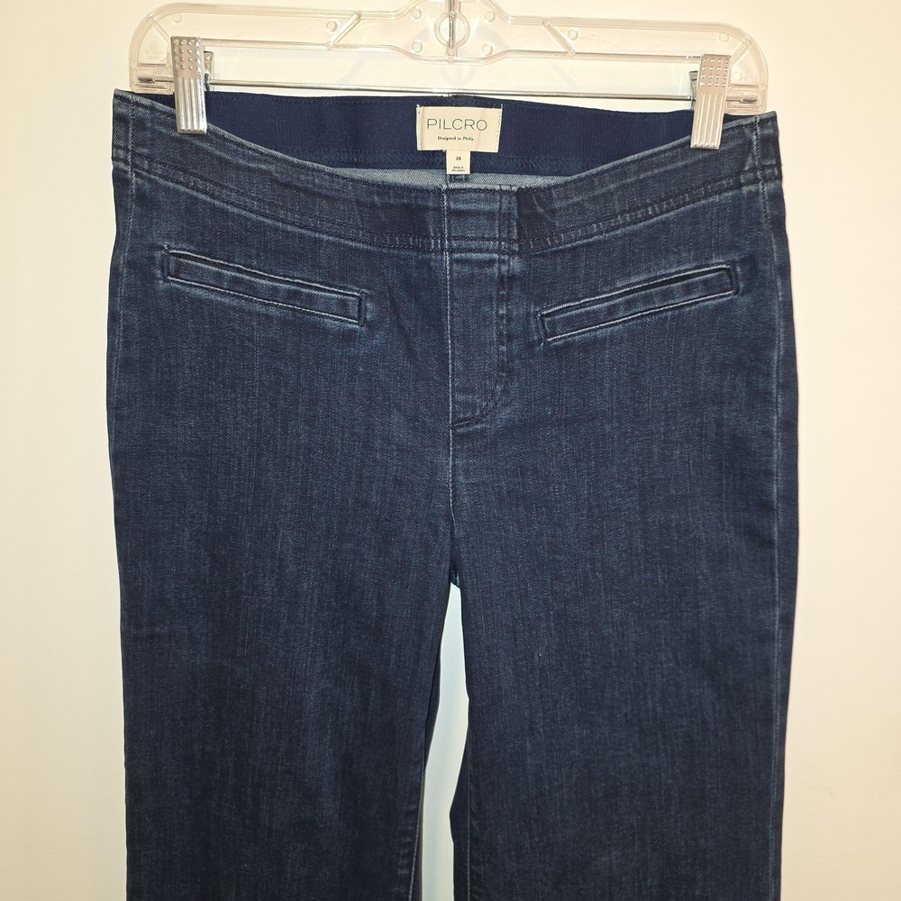 Pilcro Jeans Womens 28 Blue Mid Rise Flare Elastic Waist Stretch Boho Trendy - Picture 10 of 11